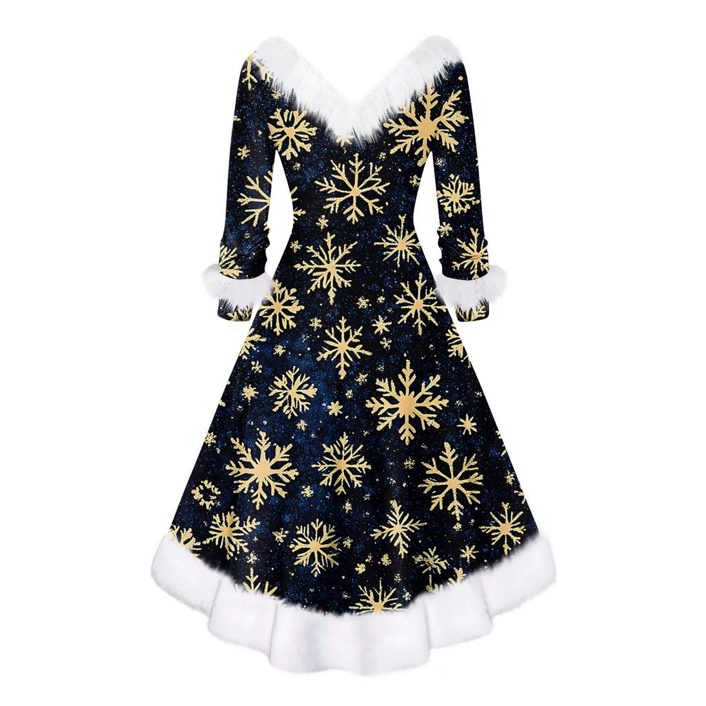 Женское модное повседневное платье с v-образным вырезом и рождественским принтом для вечеринки с длинными рукавами