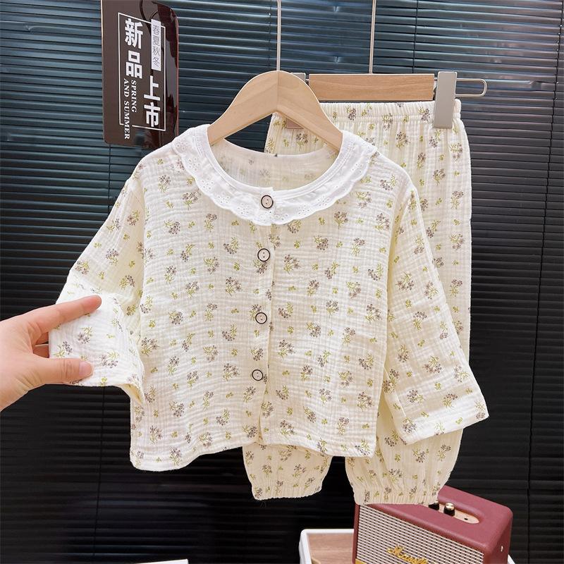 Детский тонкий комплект Мальчиковая пижама Летний комплект из двух предметов Девочковый Детский кружевной и кружевной Кондиционер Домашний костюм Комплект