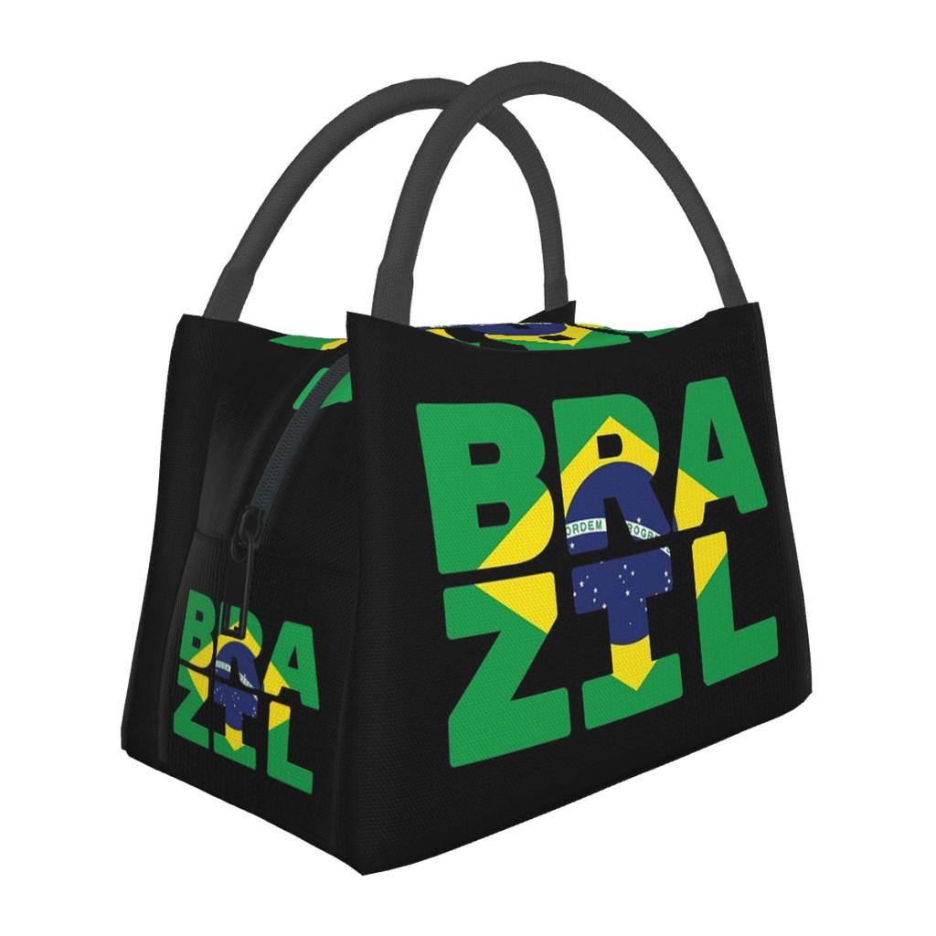 Brazil Flag Text Insulated Lunch Bag for Women Picnic Storage Food Boxes Portable Container Cooler Thermal Lunch Box Tote