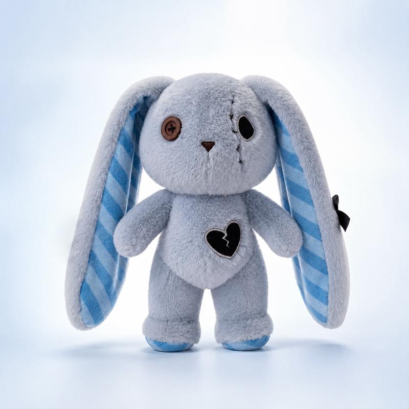 Halloween Spooky Bunny Plush Toy Funny Horror Series Stuffed Rabbit Doll with Patches & Button Eyes Creepy Cute Plushie