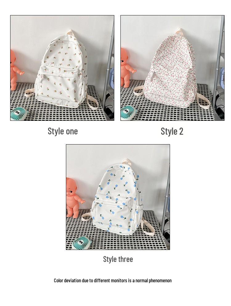 Рюкзак в японском стиле с цветочным принтом для женщин - Принт Харадзюку, Двойные плечевые лямки, Корейская версия, Подходит для учениц средней школы