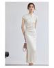 Summer "Fei Se Jin Rui" New Chinese Style Noble Atmosphere Conceals Small Bells and Shows Thinning, Green Button Yellow Flower Cheongsam Skirt