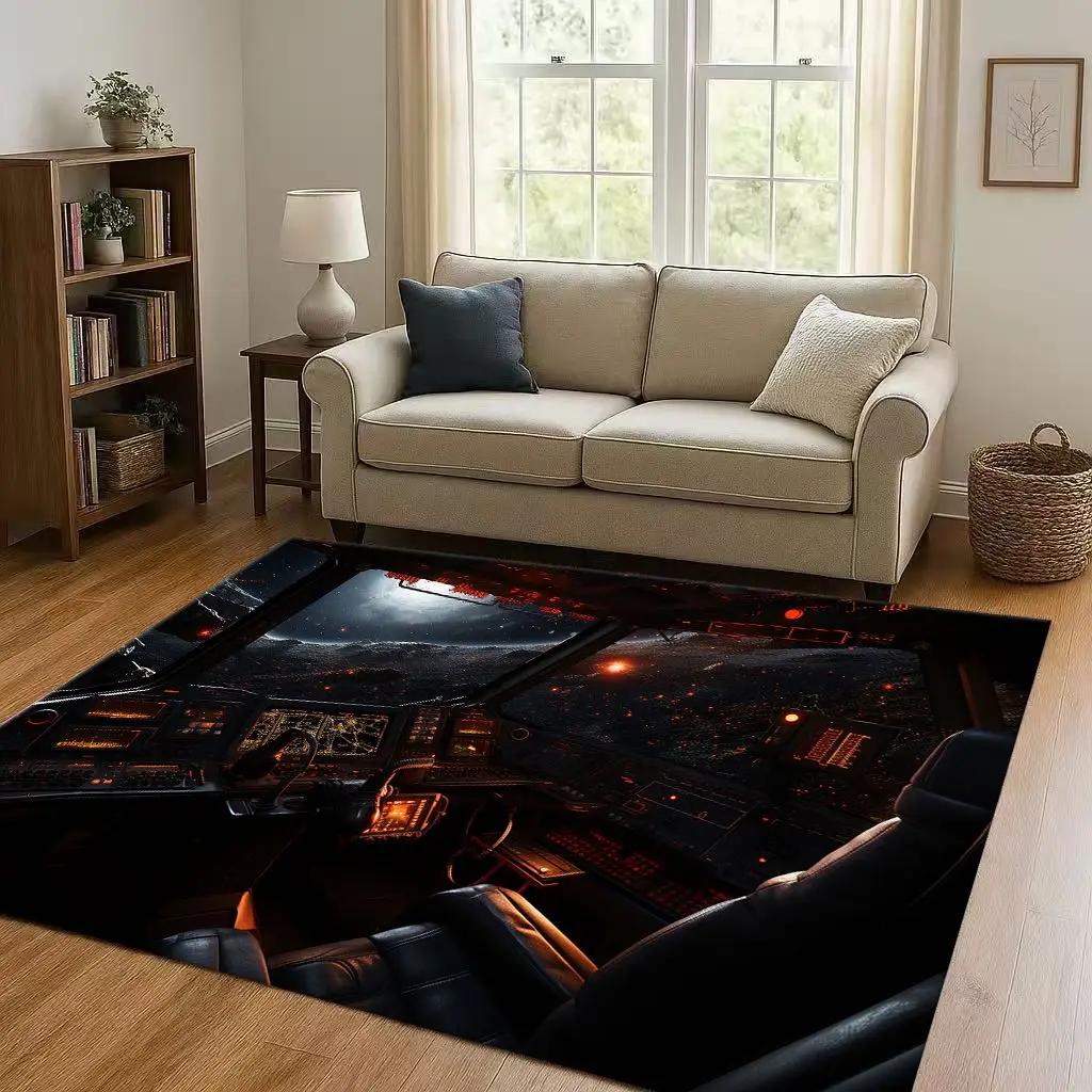 HD Spacecraft Aircraft Cockpit Dashboard Living Room Non Slip Area Rug Carpet for Bedroom Kids Playroom Sofa,Home Decor Doormat