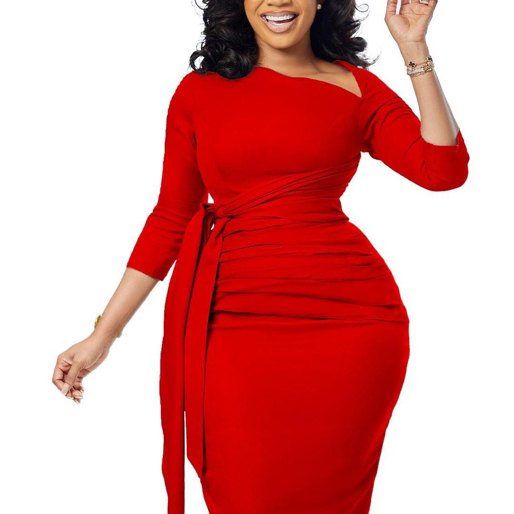 Женское плиссированное платье OL на бретелях - коллекция осень/зима 2022: Сплошной цвет, элегантный, европейский и американский стиль