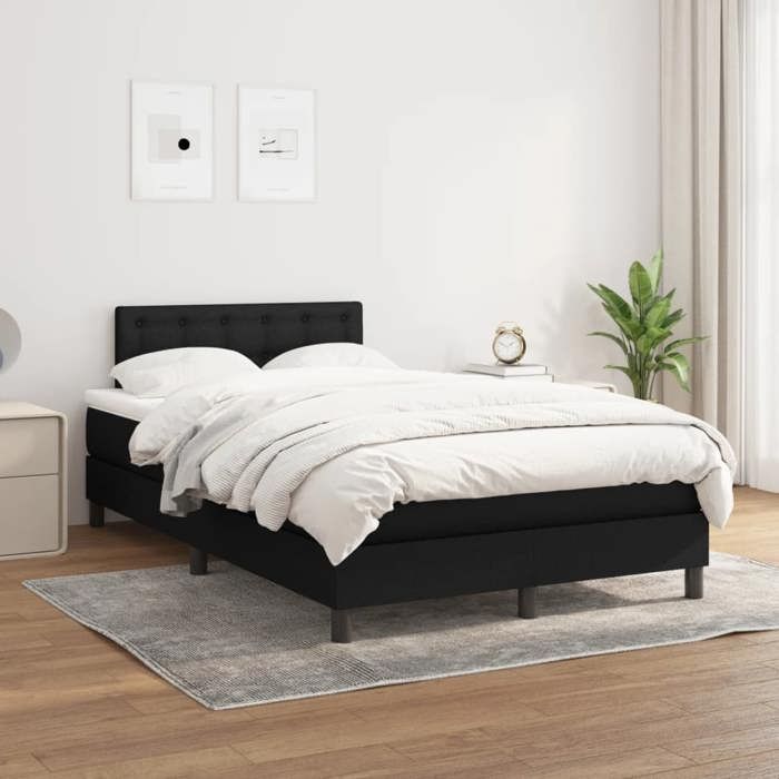 Cadre de lit avec matelas - Maison Exclusive - 120x190 cm - Tissu noir - Matelas 20 cm ressorts ensachés