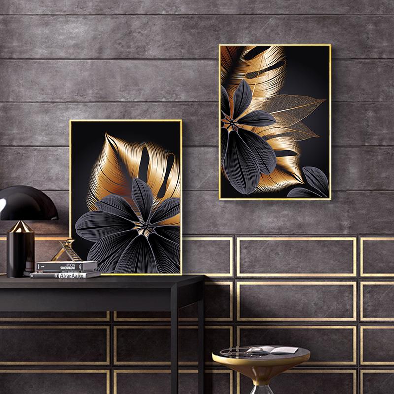 CNPAINTING настенная живопись с золотыми растениями и листьями, домашний постер, современный стиль, холст, картина для гостиной, без рамки