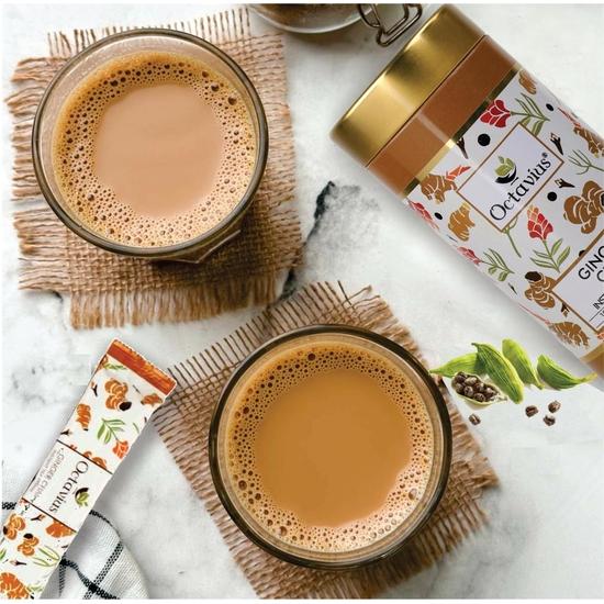 Octavius Ginger/Adrak Chai Premix Tea | On the Go Instant Premix Tea | 1 Min Tea|Instant Tea| Adrak Wali Chai -10 Sachets (15G X 10 Sachets)