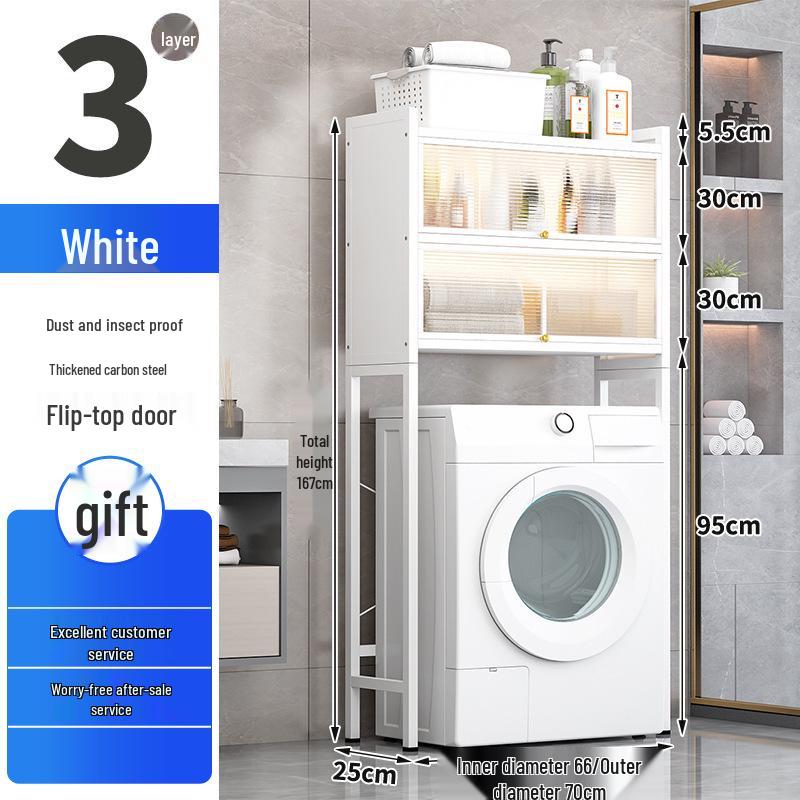 Floor-Standing Toilet and Washing Machine Storage Rack with Flip-Top Cabinet