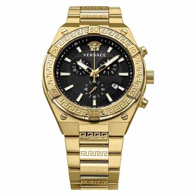Мужские спортивные часы Versace VESO00922 Черный циферблат Нержавеющая сталь Кварцевые Сапфировое стекло Золотой