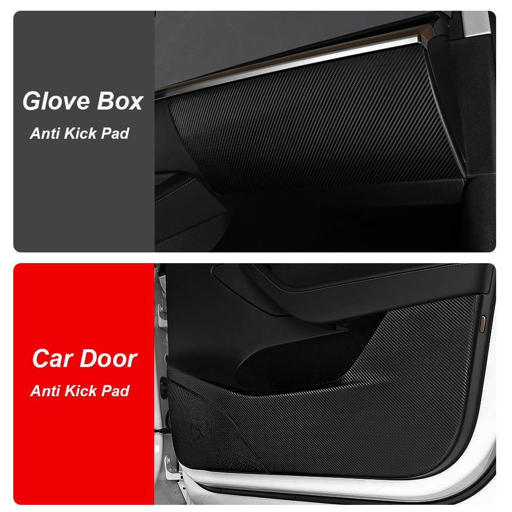 For Tesla Model 3/Y Car Door Anti-kick Mat Pad Panel Leather Carbon Fiber Interior Glove Box Protective Sticker Car Accessories