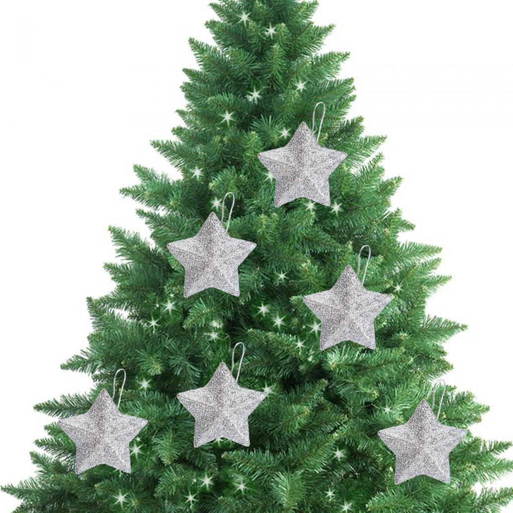 6Pcs Christmas Star Pendant Christmas Tree Hanging Ornament Decorations Toy Christmas Themed Ornament for Bedroom Festival Party