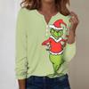 Women's Fashion Casual V-Neck Long Sleeve Decorative Button Christmas Print Top