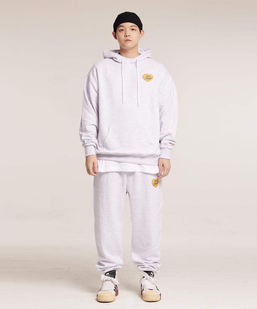 CREAM SODA LAB Human Highlight Heart Jogger Pants Light Gray Yellow