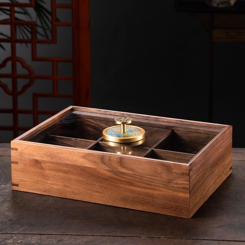 Walnut Wood Serving Tray Set With Compartmentalized Design Nuts Fruits Snacks Living Room Decor Modern Chinese Style