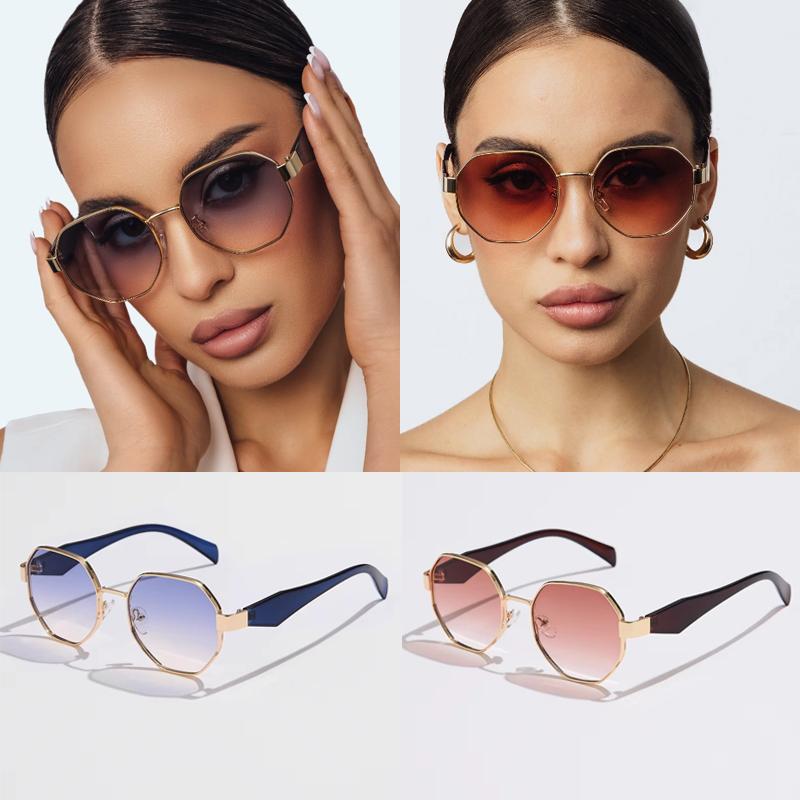 2 шт. Ретро Солнцезащитные очки с металлической оправой Женские Модные Солнцезащитные очки с многоугольной оправой Мужские Дизайнерские Декоративные очки класса люкс Uv400