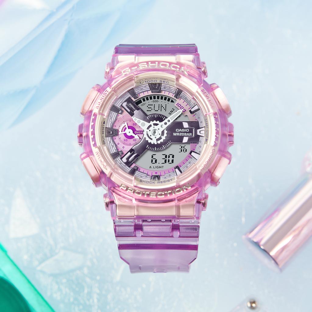 Casio Часы на кварцевом механизме с ремешком из смолы Женские часы Серый циферблат GMA-S110VW-4APR