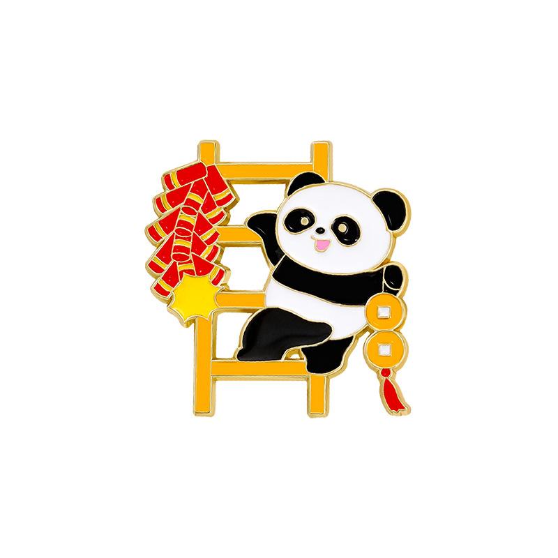 Zinc Alloy Enamel Dropping Brooch, Cute Cartoon Lucky Panda Snake Pattern 2025 Year of the Snake, New Year Festival Decorative Lapel Pin Badge