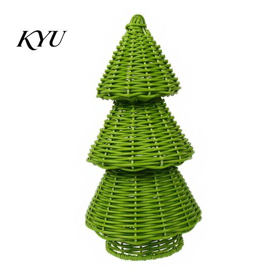 Rustic Christmas Shop Props Handwoven Rattan Tree, Cone Xmas Tree Tabletop Ornament, Compact Table Ornament Holiday Centerpiece for Mantel Fireplace
