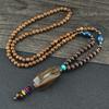 Festival Ethnic Jewelry Party Handmade Mala Wood Bead Horn Fish Pendant Buddhist Nepal Necklace