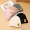 Korean Style Cute Bear Woolen Hats with Labels for Autumn and Winter Plush and Thickened Warm Knitted Hats for Children and Cold Hats