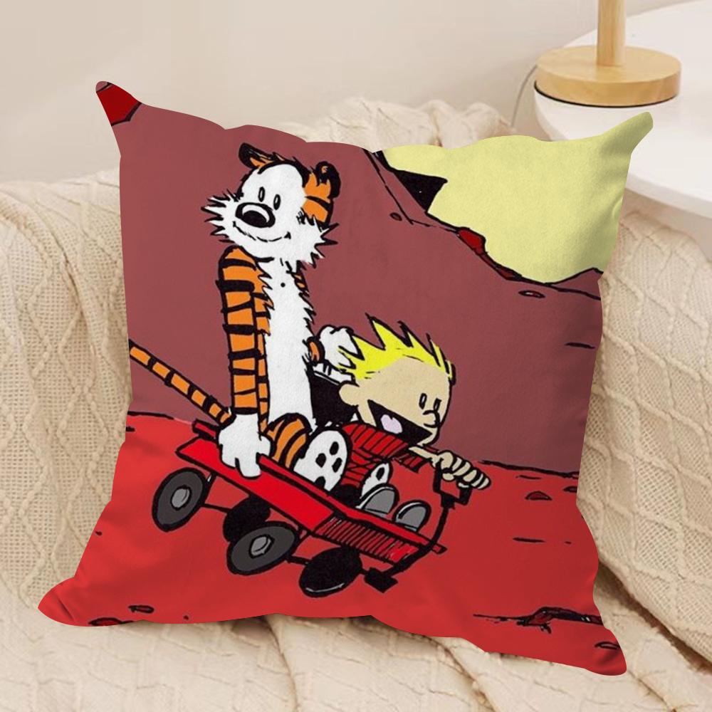 Чехол на подушку C-Calvin and H-Hobbes, шелковистый короткий плюш, двусторонний печатный чехол для подушки на диван, для всех сезонов, декор для дома, подарок