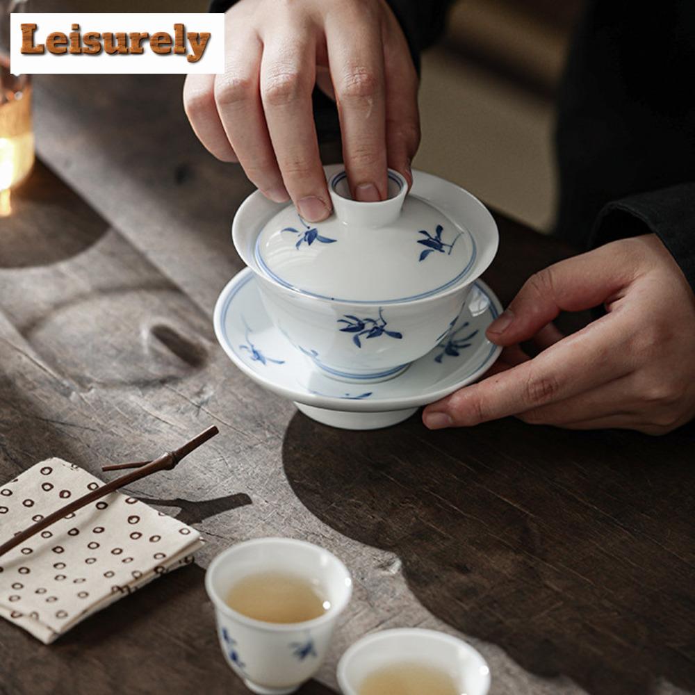 160 мл Чистый Расписной Гайвань с Орхидеей-Бабочкой Ручной Работы Три Таланта Чайная Туринка Чайник Крышка Чаша Предметы для Неспешного Чаепития Ремесло