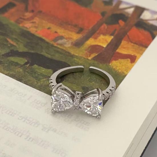 Кольцо-бантик с кубическим цирконием, регулируемое, со стразами, с бантом, открытое, обручальное, ювелирное изделие для женщин