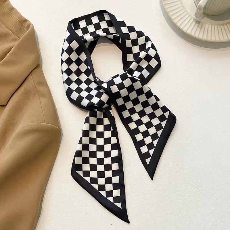 Маленький белый и нежно-зеленый шелковый шарф для женщин, тонкая лента, повязка на голову, резинка для волос, украшение для сумки, длинный