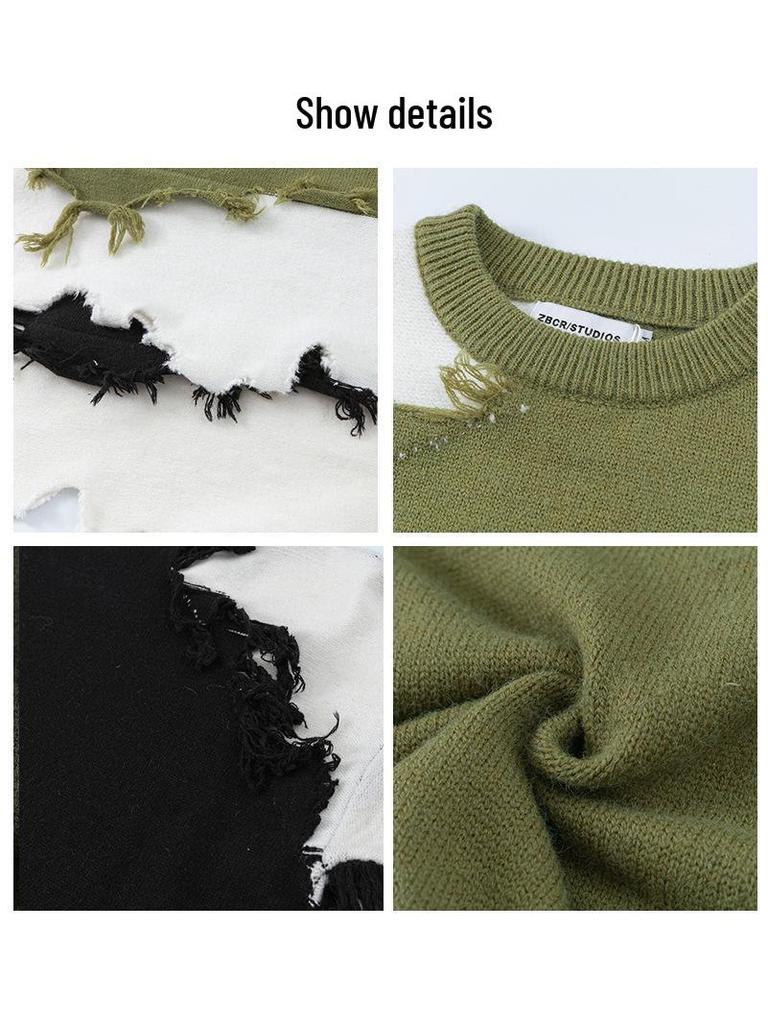 Унисекс свитер в американском ретро стиле с нерегулярной контрастной строчкой 2023 - Уникальный дизайн для пар