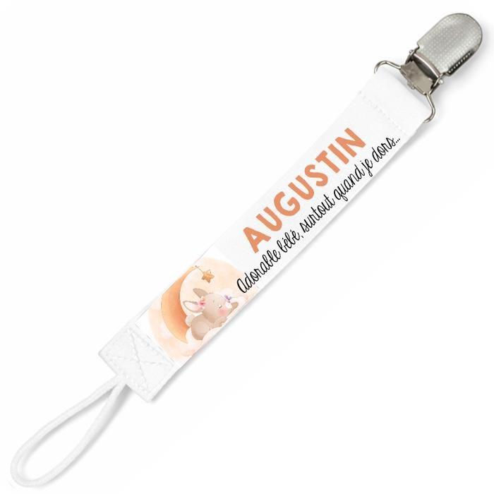 Planetee Attache tétine pour prénom AUGUSTIN adorable bébé surtout quand je dors lapin garçon | Attache sucette cadeau naissance