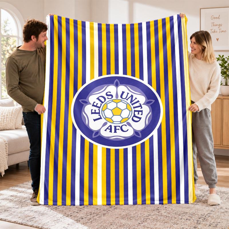 Flannel Fleece Blanket with Leeds United Design, Soft Lightweight Throw for Bed Sofa Travel