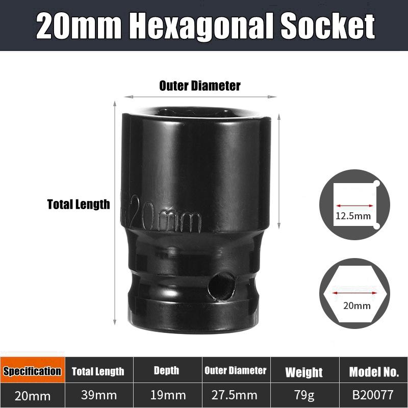 Набор глубоких ударных головок 1/2" Привод Метрический ключ Черная головка Глубокая ударная головка Пневматическая головка Инструменты для снятия шин