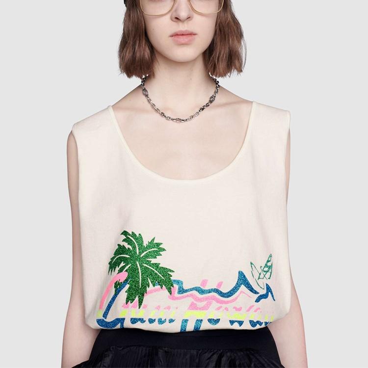 Gucci Белый топ-майка с принтом Гавайи женский 624776-XJCMQ-9095