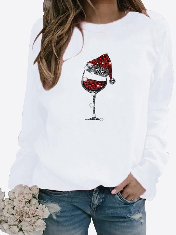 Spring and Autumn Women's Christmas Theme Printed Sweater Thickened Round Neck Long Sleeve Casual Sweatshirt Plus Size Top