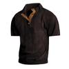 Men's Summer Casual T-shirt Button Stand-up Collar Tees Solid Color Loose Corduroy Short Sleeves Soft Skin-friendly