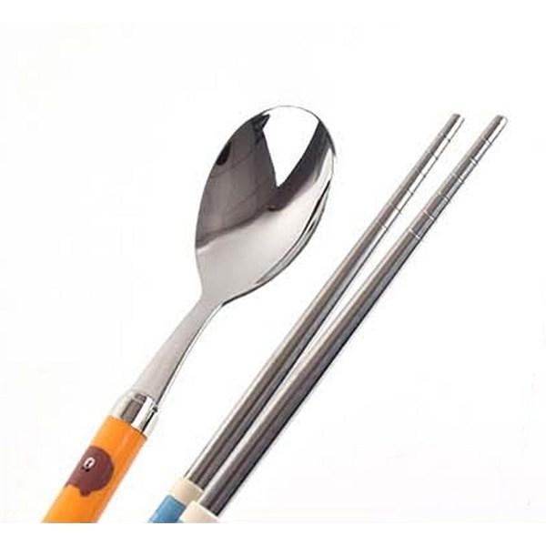 Lilpang Brown & Friends Space Efficient Vacuum Spoon Case Set, Mixed Colors, Spoon + Chopsticks + Case, 1 Set