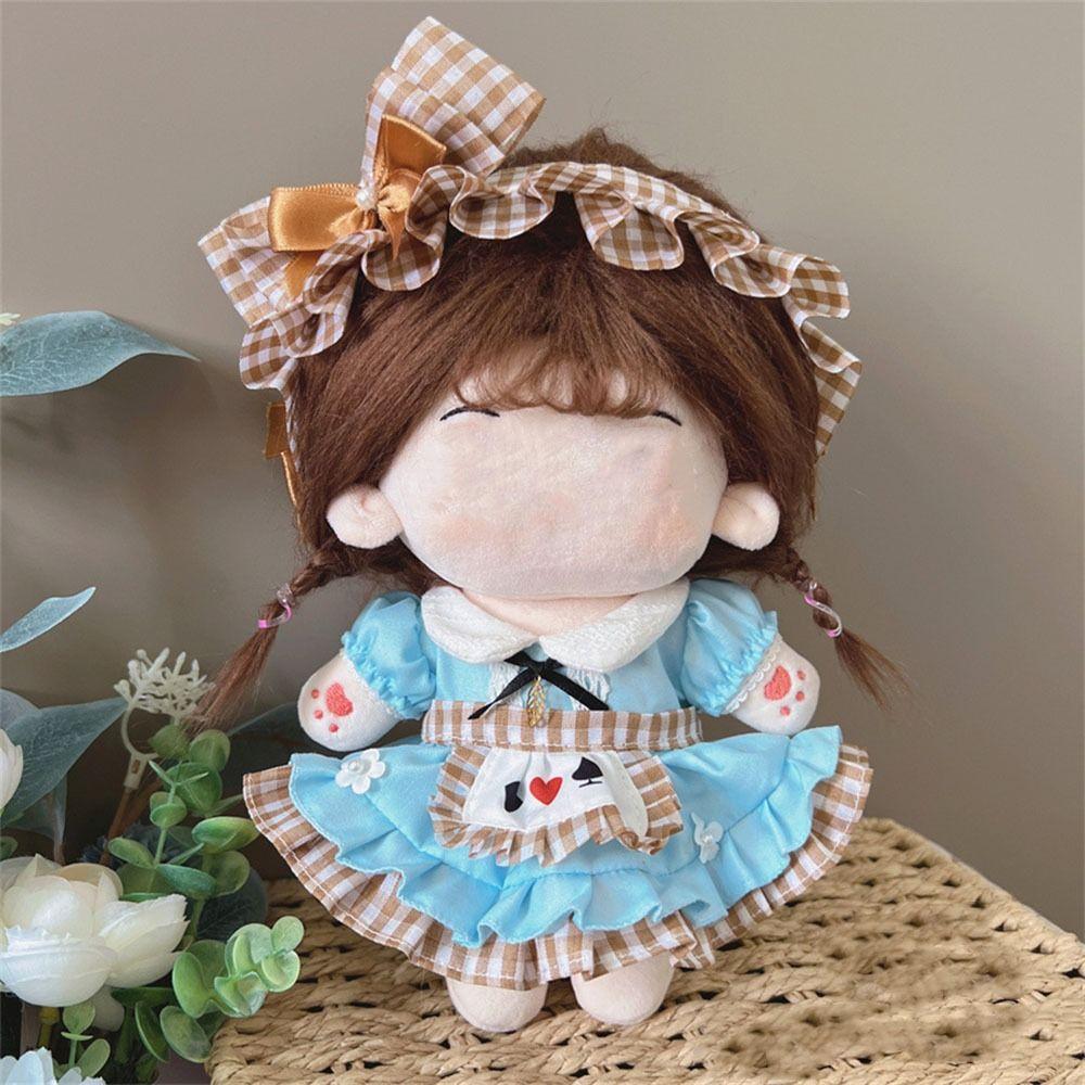 Lolita Maid Attire Doll Clothes 20CM Doll Headwear Dress Set Cotton Stuffed Doll
