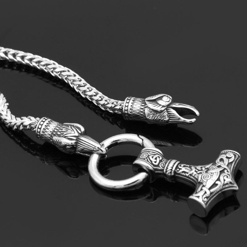 Norwegian Nordic Wolf Head Viking Necklace Thor Hammer Retro Style Crow Head Men's Necklace Jewelry Gift