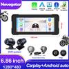 6.86 Inch Portable GPS Navigation Motorcycle Waterproof Display Moto Wireless Carplay Android Auto Dual DVR Monitor Dash Cam