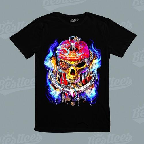 MALE/FEMALE/Kids Punk RainbowPirates Skull Skeleton T-Shirt