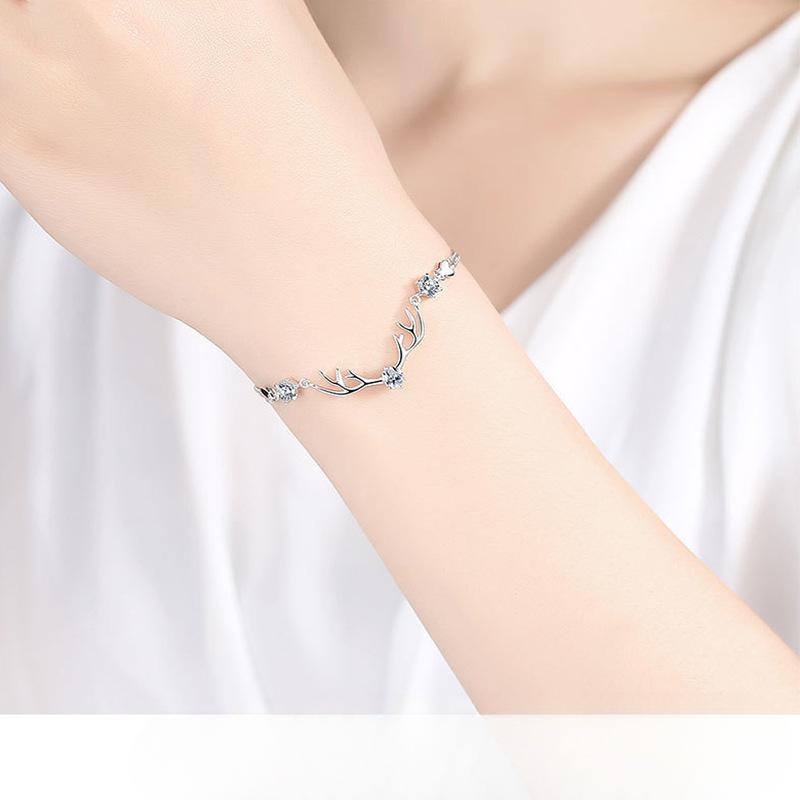 S925 стерлингового серебра на всем пути к вашим рогам двойной бриллиантовый браслет женский корейский стиль All-Match Box Chain Fashion