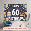 Party Backdrop Happy 60Th Birthday Birthday Fireworks Crown Blue 60th Photo Booth Background Wall Decor