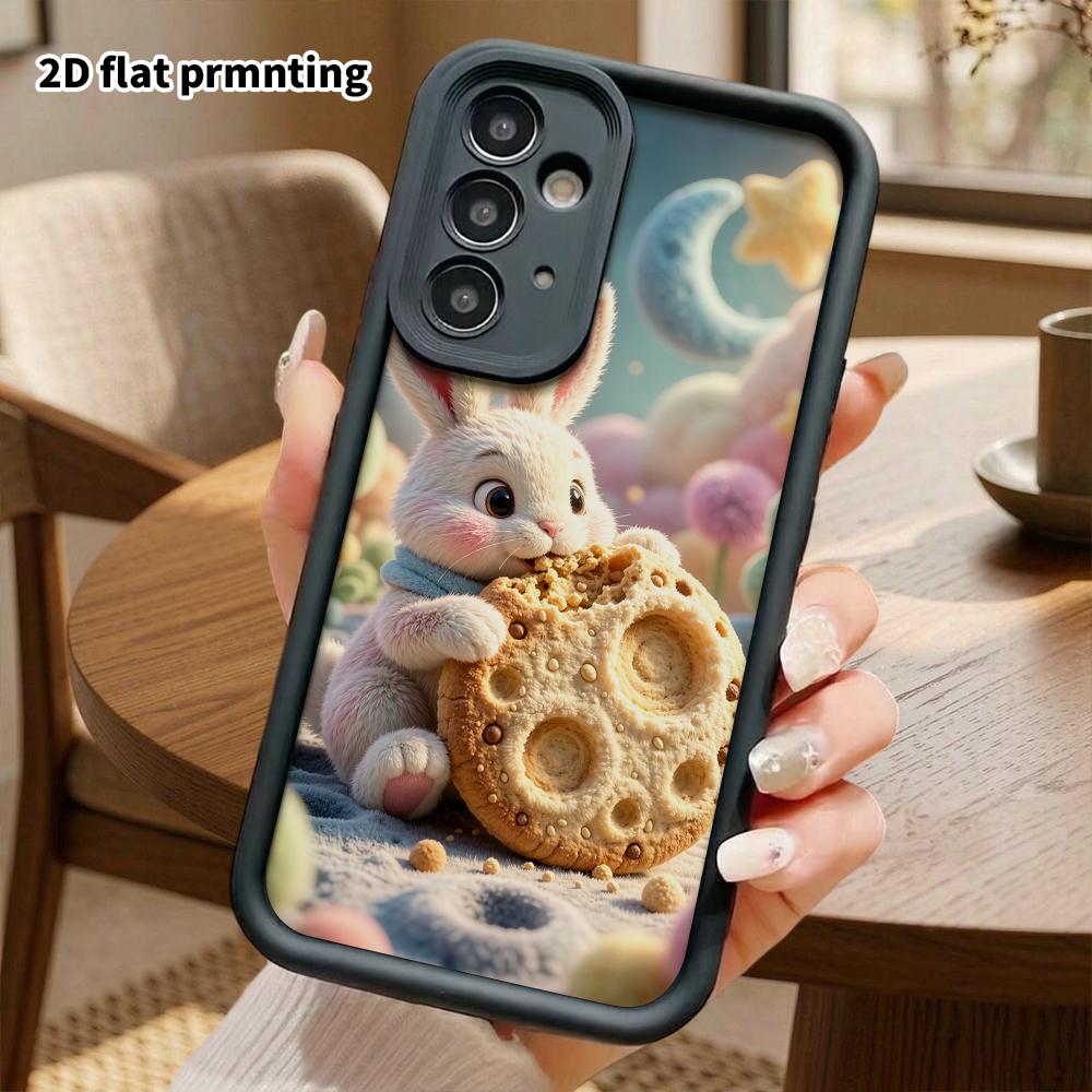 Phone Case: 2D flat design suitable for Samsung Galaxy A34 A35 M05 M06 S20 S22 S21 FE Plus 5G protective case, white rabbit nibbling the moon, perfect