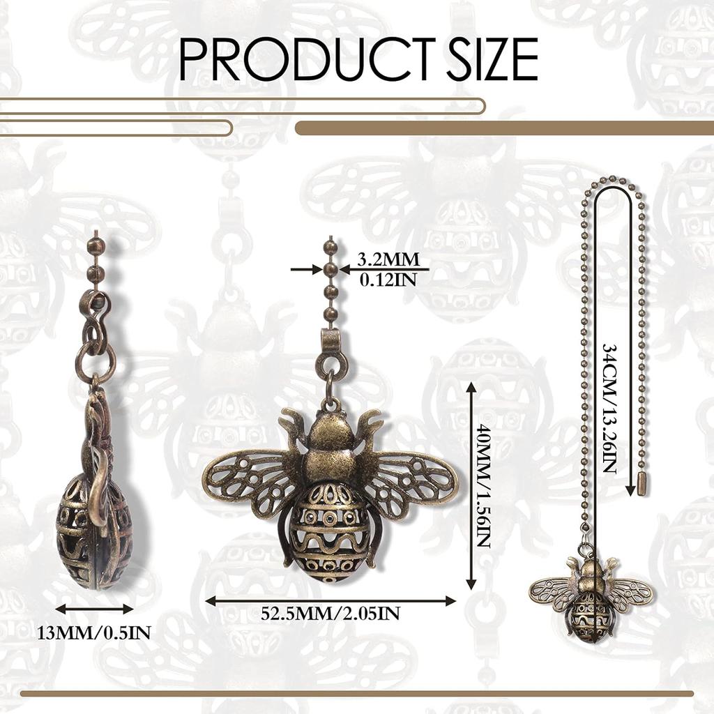 Набор из 4 штук 13-дюймовых винтажных удлинителей цепочки для потолочного вентилятора с подвесками-шармами в виде пчелы-матки, бронза