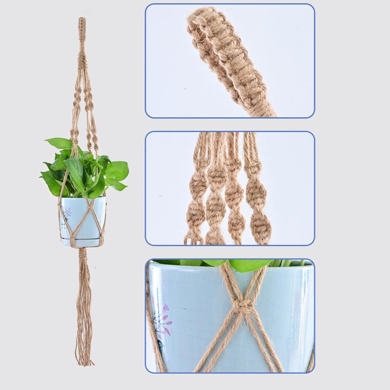 Bohemian Jute Rope Hanging Flower Pot Net Pocket for Balcony Plant Display