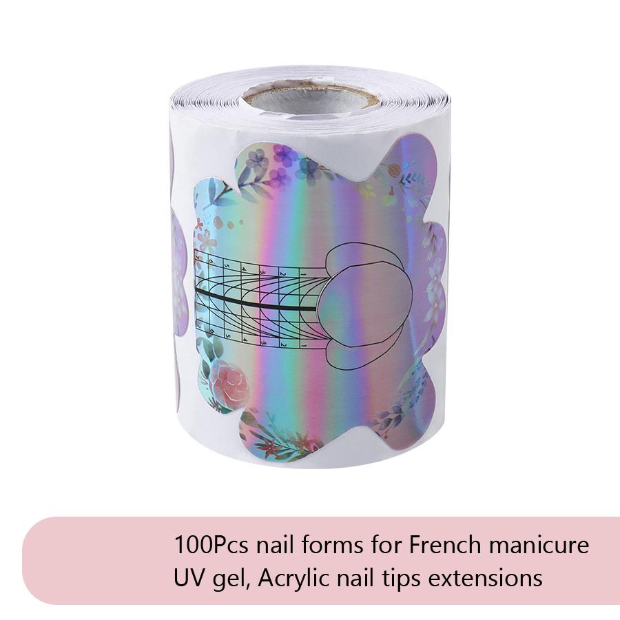 100 шт. Формы для ногтей для французского маникюра, наращивание ногтей УФ-гелем, самоклеящиеся бумажные формы, трафареты