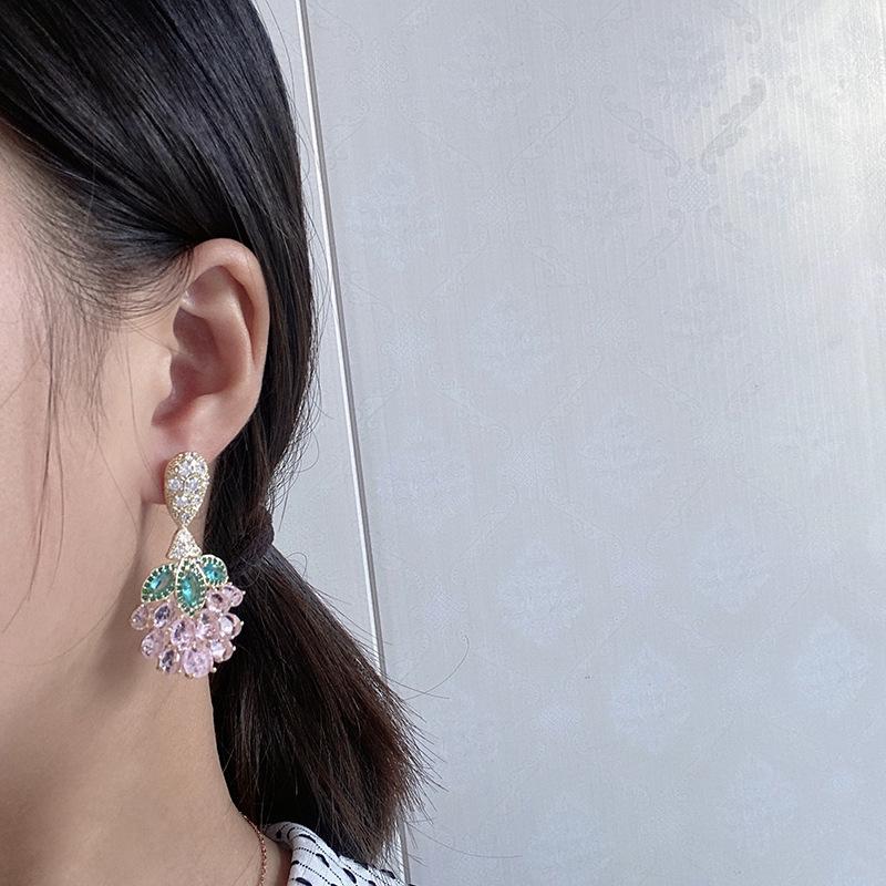 Серьги из серебра 925 пробы с иглами и трендовыми виноградными серьгами для женщин, цветные серьги с цирконием, темпераментные серьги, женские аксессуары для ушей