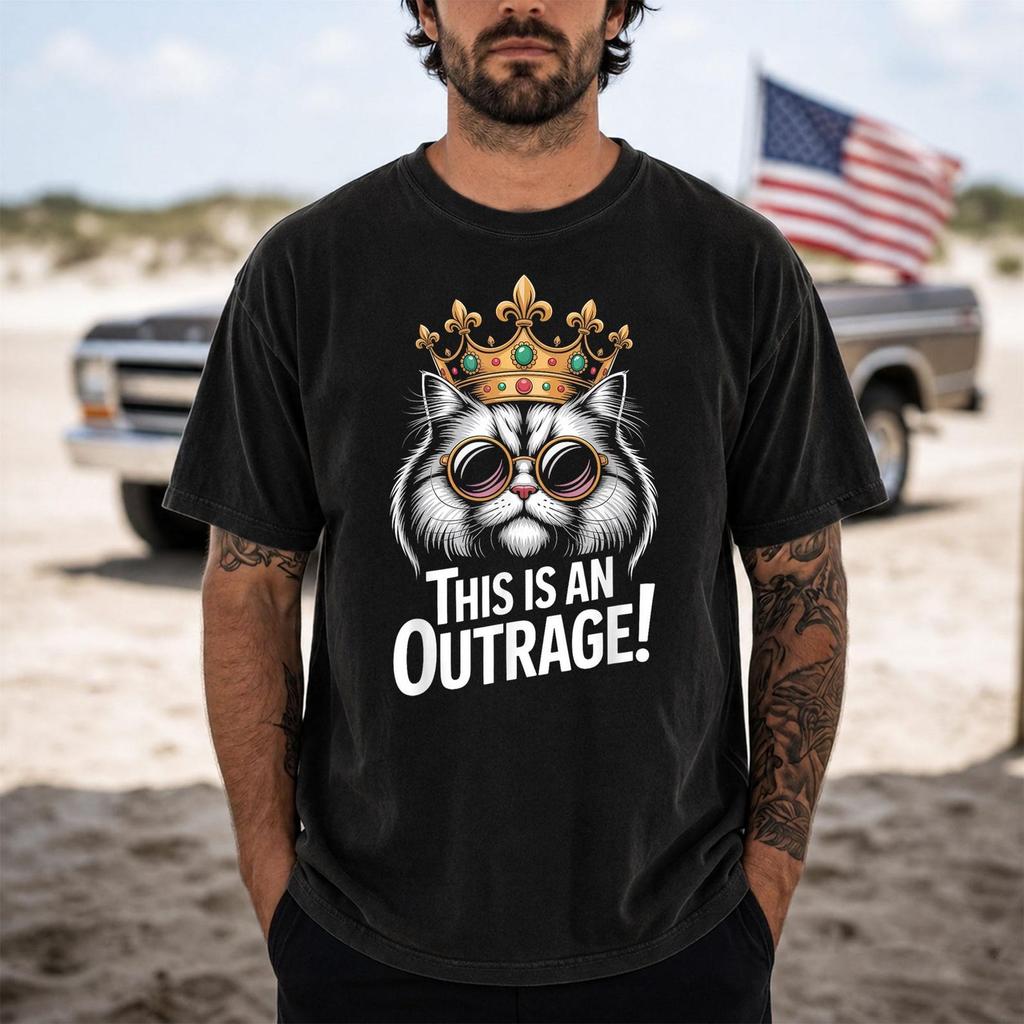 This Is an Outrage Cat Shirt, Funny Princess Kitty Graphic Tee, Crown and Sunglasses T-Shirt, Comfort Colors 1717, Cat Lover Gift