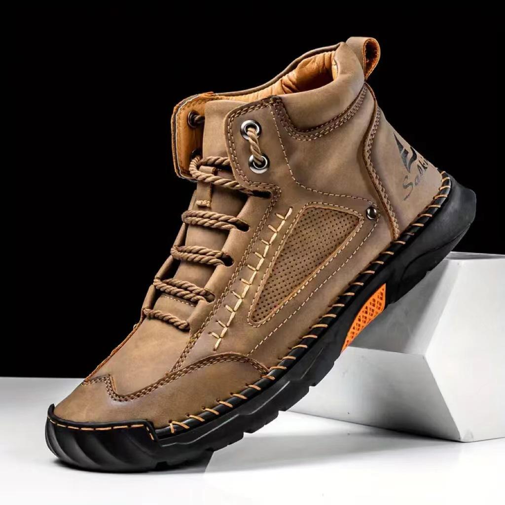 Shoes for Men Large Size Leather Boots Fashion Men's Ankle Boots Handmade Stitching New Flat Mens Casual Shoes Botas Para Hombre