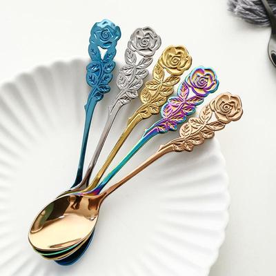 1 шт. Ложка-роза из нержавеющей стали с ручкой в виде цветка для кофе, чая, десертная ложка для помешивания мороженого